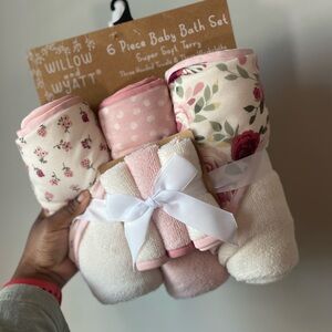 Willow and Wyatt Pink 6 Piece Baby Bath Set